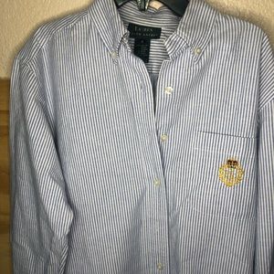 Ralph Lauren Blue Logo Striped Button Down Top Vintage